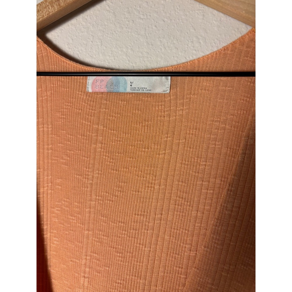 Free People Beach V Neck Maxi Tiered Dress Peach Apricot Long Sleeve L - Picture 2 of 6